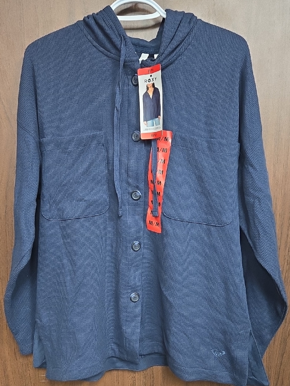 Roxy Size M Navy Waffle Knit Button Down Shacket